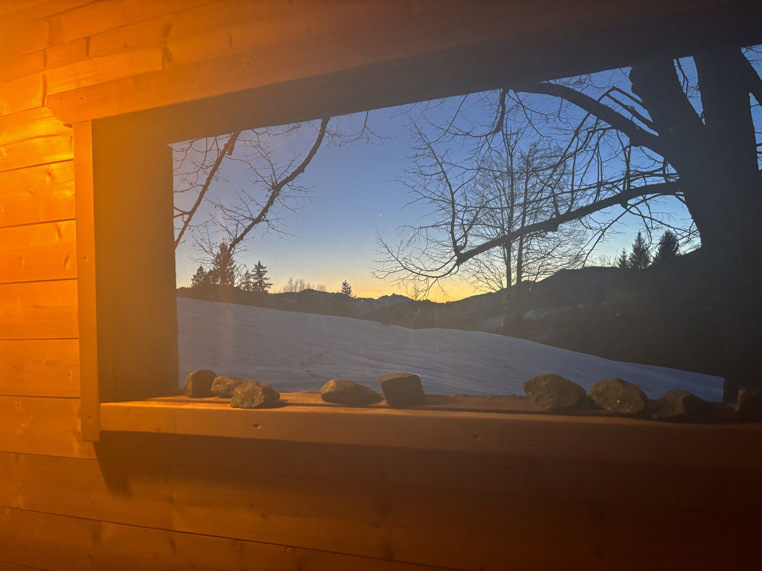 Hinterbreiteneben Saunahuette Aussicht Winter