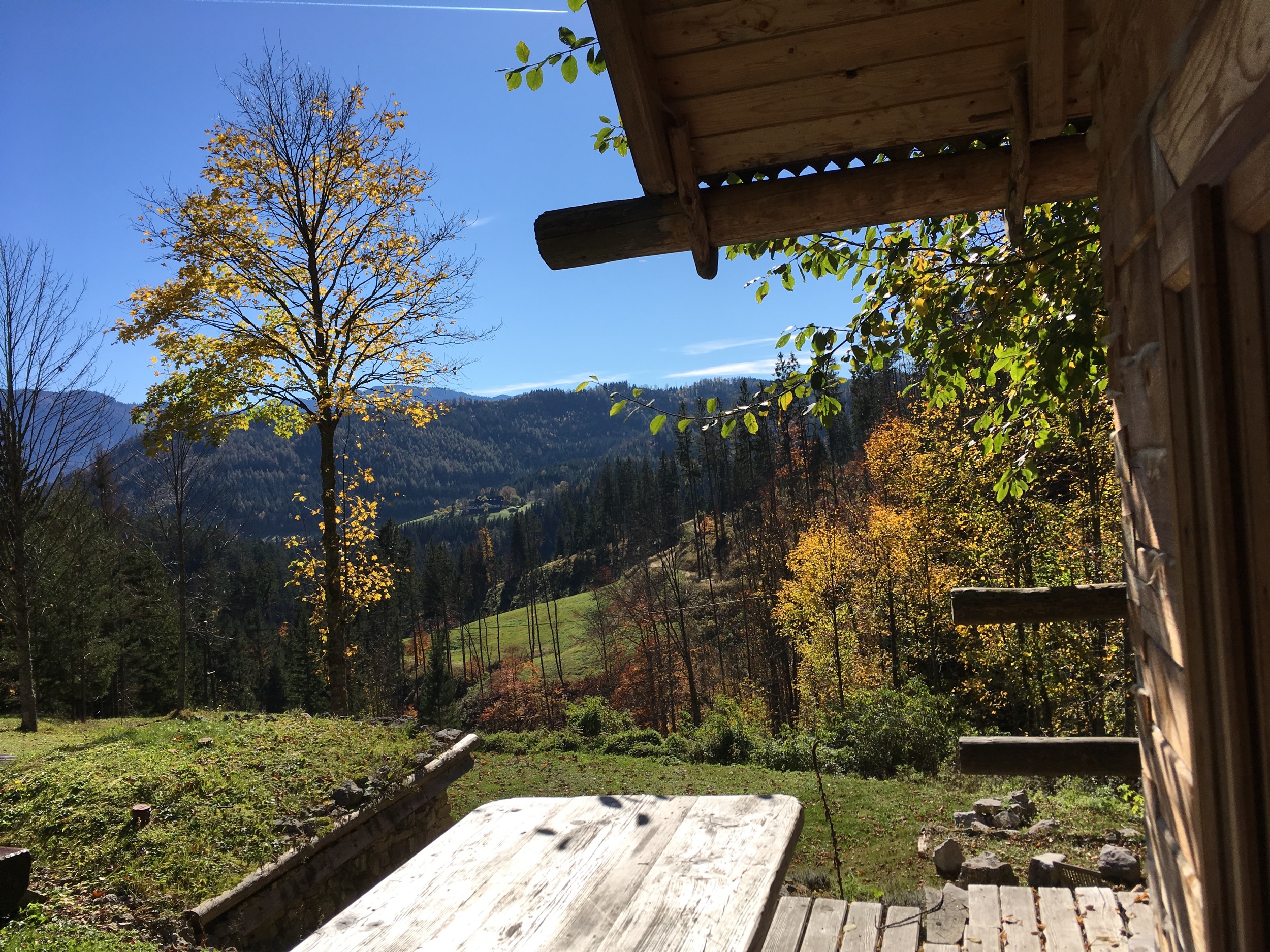 Holzknechthuette Blick in die Landschaft