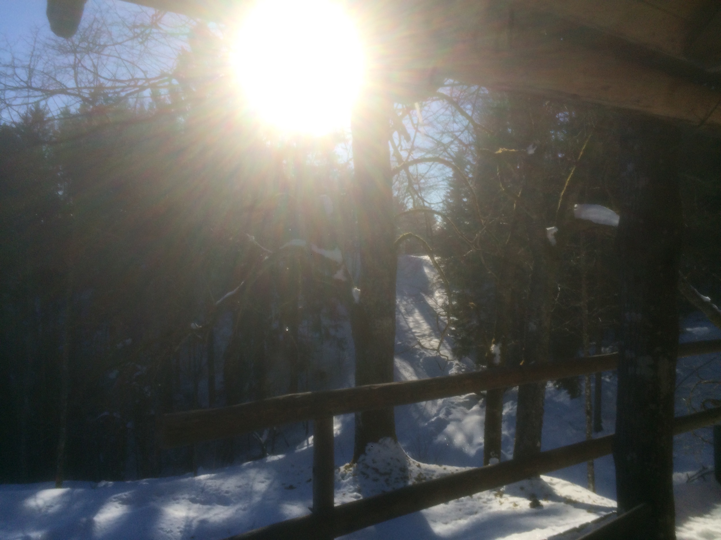 Holzknechthuette Winter Blick Terrasse